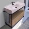 Pink Sink Bathroom Vanity, Floor Standing, Natural Brown Oak, Modern, 43